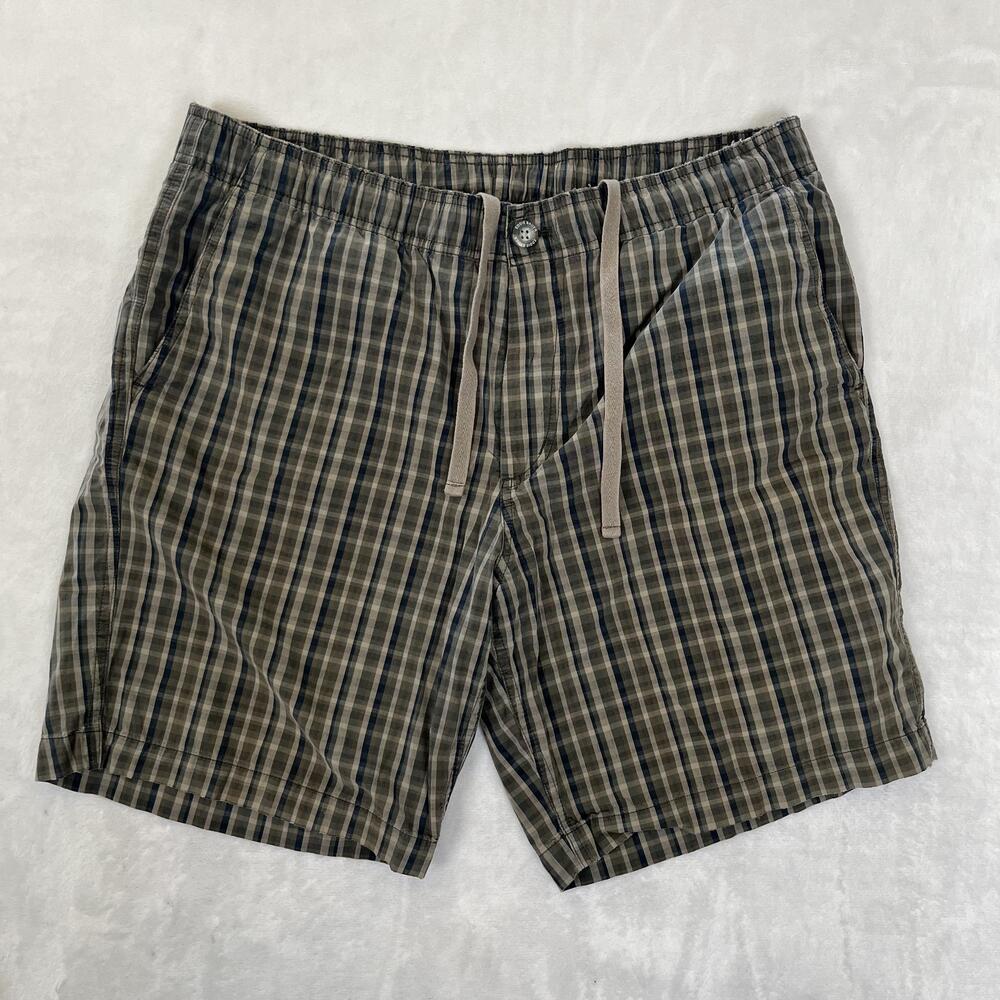 Vintage Eddie Bauer Shorts Mens Large Green Plaid Drawstring Waist 8 Inseam